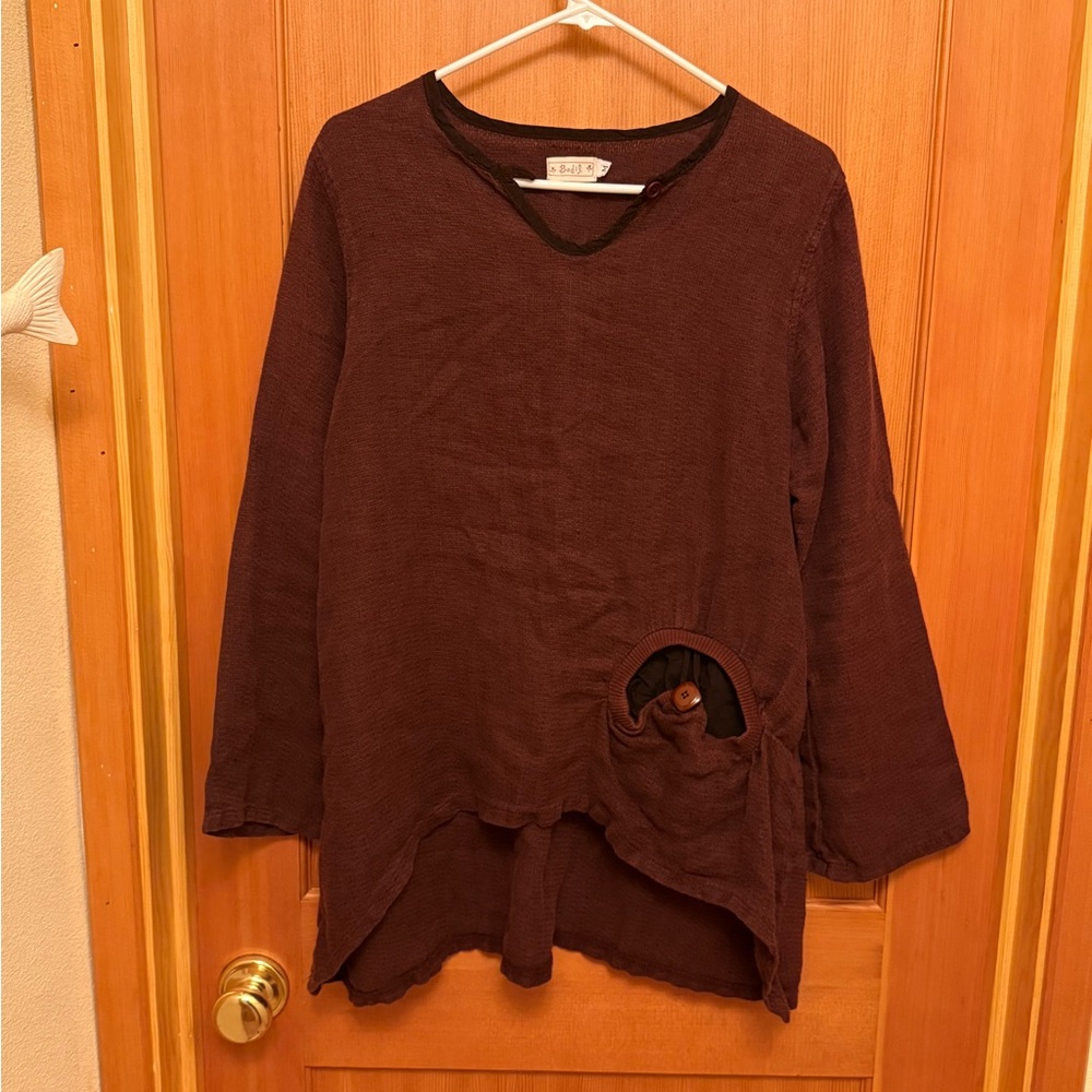 Bodil 100% Linen V-neck Tunic Top With Pocket